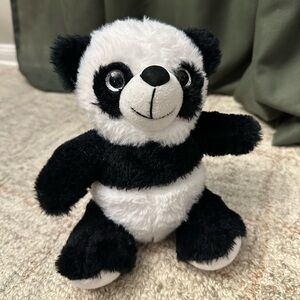 Plush Time Panda Bear Plush Stuffed Animal 8” Black White Pre-Owned Glitter Eyes